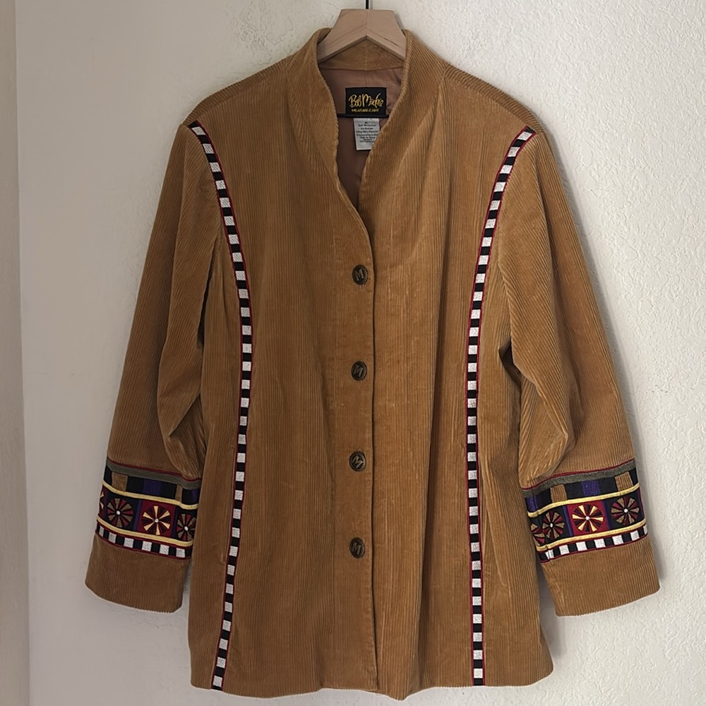 Bob Mackie Wearable Art Gold Corduroy Jacket with Embroidery details size XL